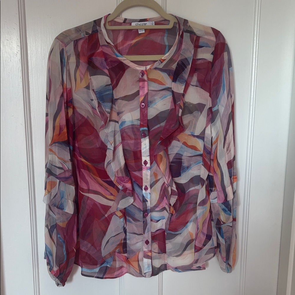 Chico's Colorful Abstract Sheer Blouse